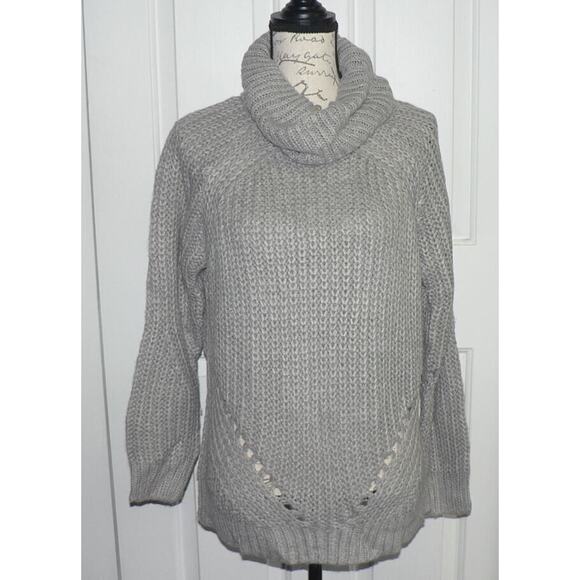 Cloth by Design Women's Long Sleeve Pointelle Turtle Neck Sweater Grey Small - Picture 2 of 6